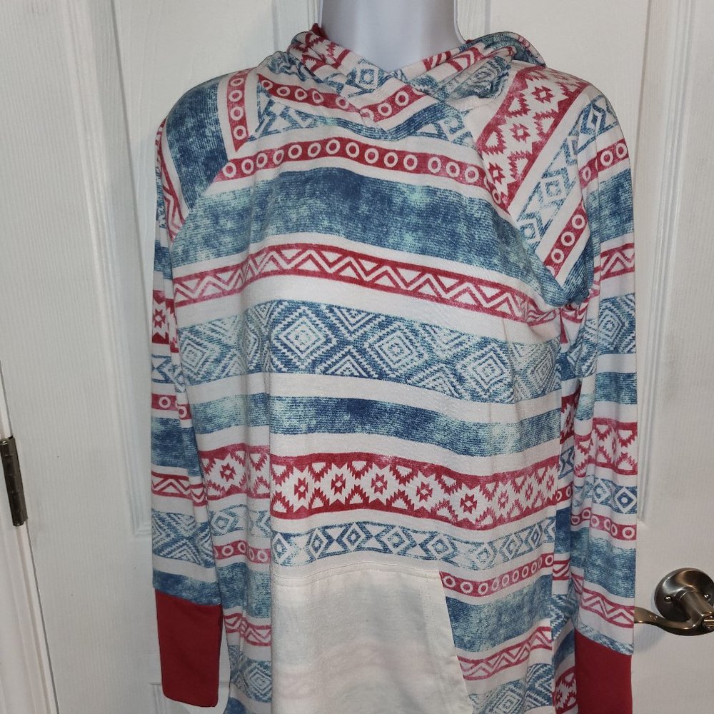Lularoe Red White & Blue Amber Hoodie Sz M NWT